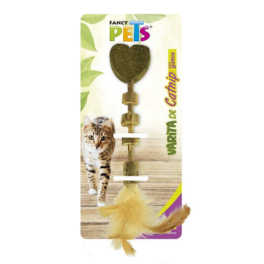 VARITA FANCY PETS DE CATNIP CORAZON C/PLUMA